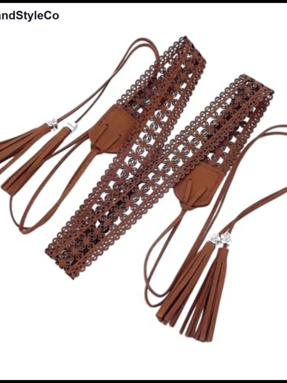 PU Leather Braided Tassel Belt Boho Hollow Knotted Waistband